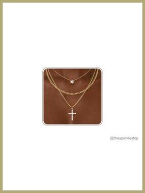 Layered Gold Necklace Set, 14K Gold Plated, 3 Separate Chains with Pendant, Non